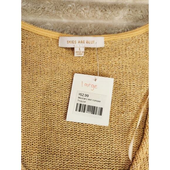 🌼 Skies Are Blue Mustard Knit Romper Size Large NWT - Picture 6 of 7